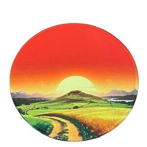 Mouse pad scenic sunset colorful round path hills river mountain serene gift